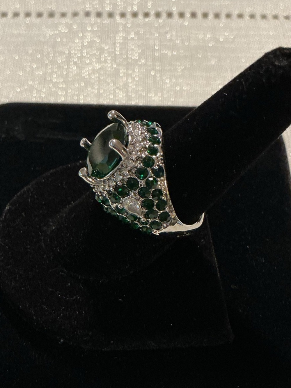 Emerald Green Lab Created Silver Tone Cocktail Ring - Picture 2 of 4